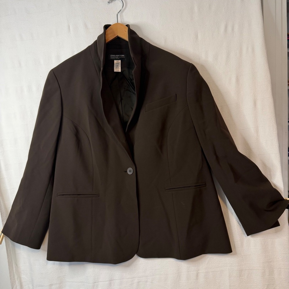 Jones New York Collection Platinum Brown Blazer Funnel Neck Jacket 16WP 535